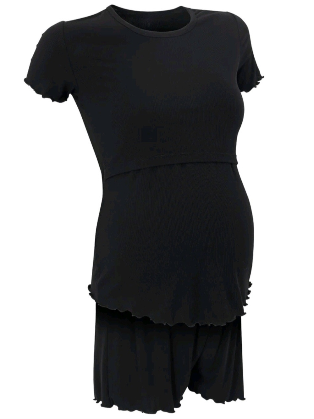 Black Maternity Nursing Short Set - 2-Piece Sleepwear